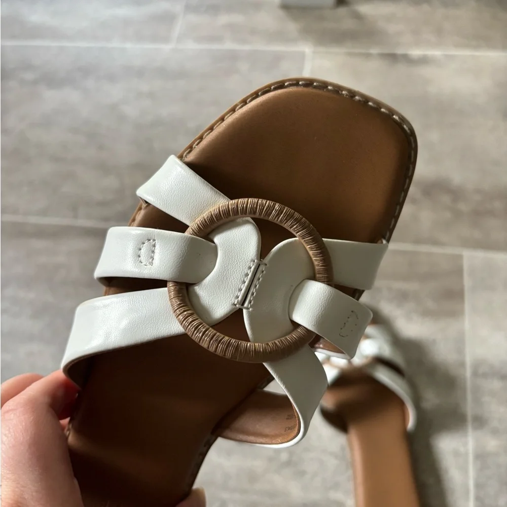 A New Day White Slide Sandals with Tan Ring Detail - Picture 2 of 6